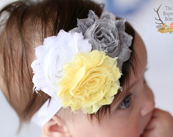 Gray Yellow White Baby Headband Grey- Newborn Infant Baby Toddler Girls Adult Wedding Spring Easter
