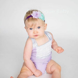 Mermaid Purple & Aqua Headband Newborn Infant Toddler Girls Adult Light Dark Purple Aqua Blue Lilac Teal image 1