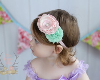 Spring Baby Headband - Pastel Pink & Mint - Newborn Infant Baby Toddler Girls Adult Wedding Spring Easter