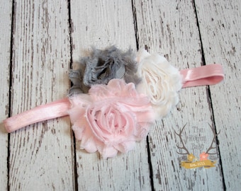 Baby Pink White Gray Headband - Newborn Infant Baby Toddler Girls Adult Wedding Spring New Baby