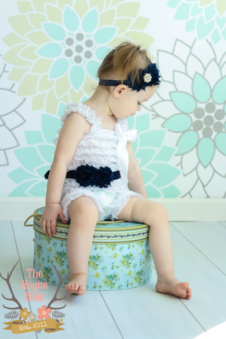 Sash & Headband Set Navy Blue Chiffon Satin Pearl Rhinestone Etsy