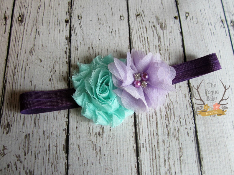 Mermaid Purple & Aqua Headband Newborn Infant Toddler Girls Adult Light Dark Purple Aqua Blue Lilac Teal image 3