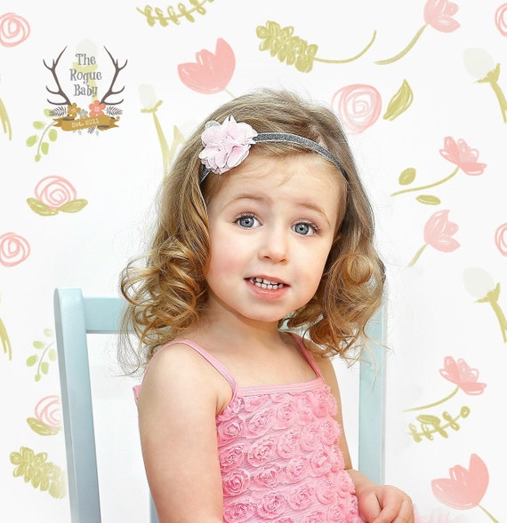 Pink & Silver Baby Girl Headband. Silver Glitter Rhinestones  display picture 2