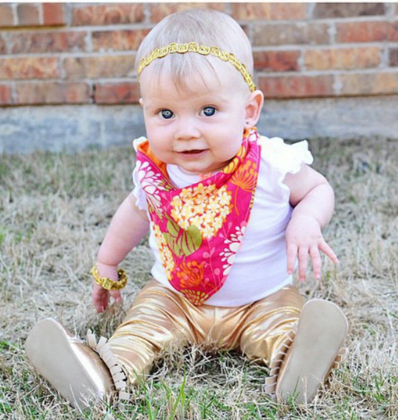 Girls Metallic Gold Boho Headband & Bracelet Set Gold Headband Metallic Headband Baby Headband Gold Bracelet Halo Headband Gold image 2