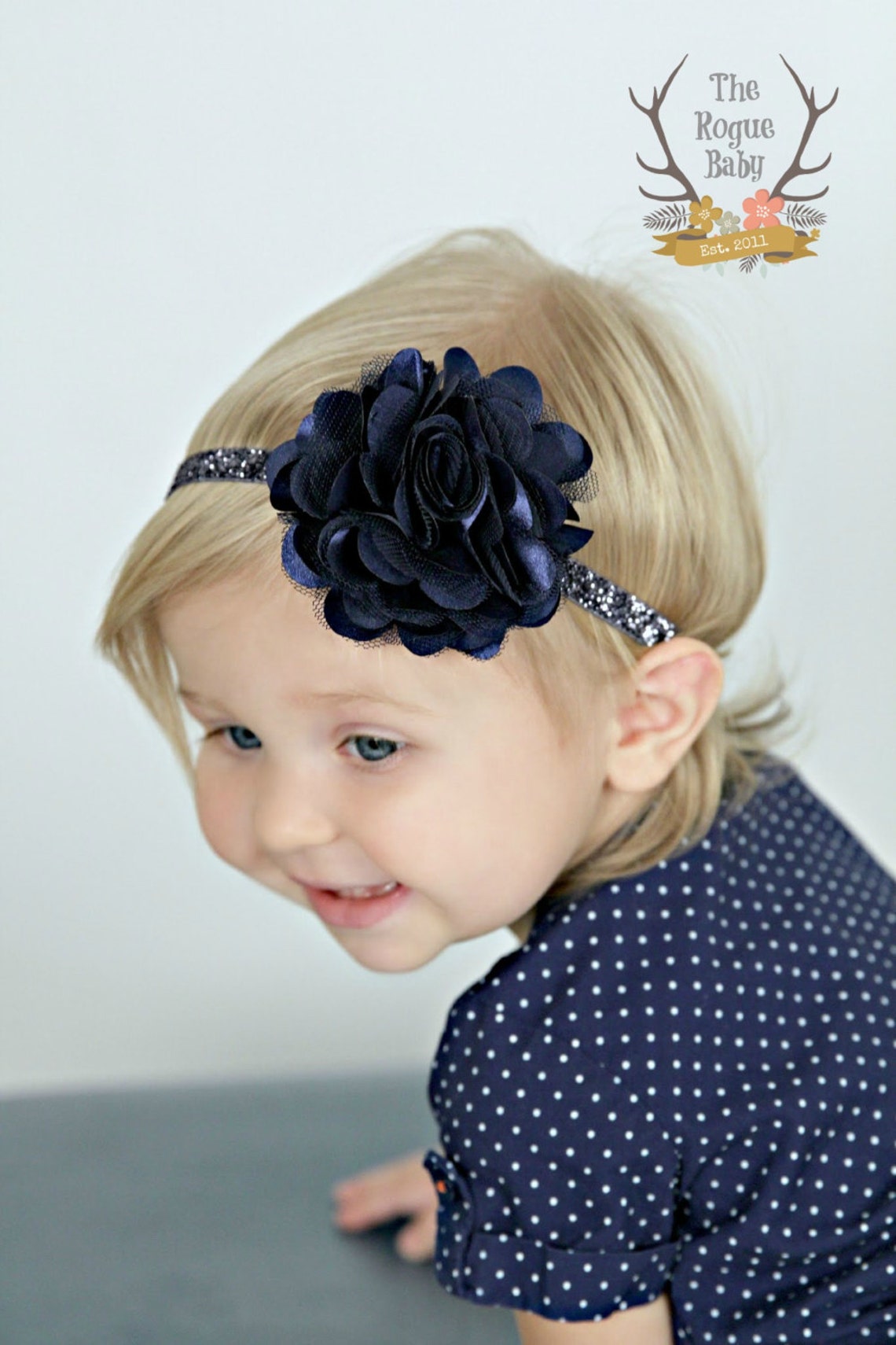 Navy Blue Glitter Headband With Satin & Tulle Midnight Blue Etsy