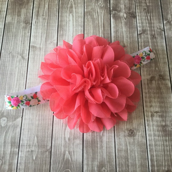 Coral Red and Floral Large Flower Headband Flower Girl | Etsy