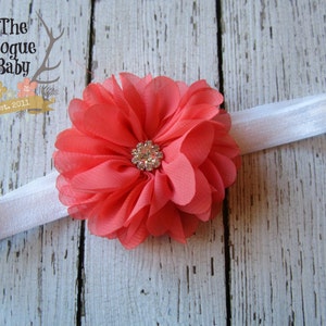 Coral Flower Baby Headband -  Spring Wedding Bridal - Newborn Infant Toddler Girls Adult Flower Girl Easter