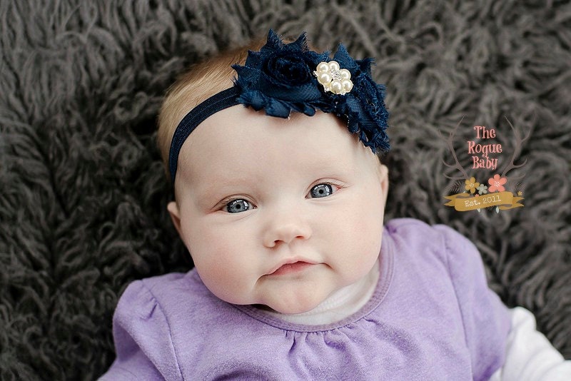 Navy Blue Headband Pearl Rhinestone Baby Flower Girl Etsy