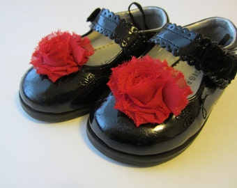 Red Chiffon Rosette Shoe Clips. Wedding Photo Prop Baby Toddlers Girls Women Dress Shoes