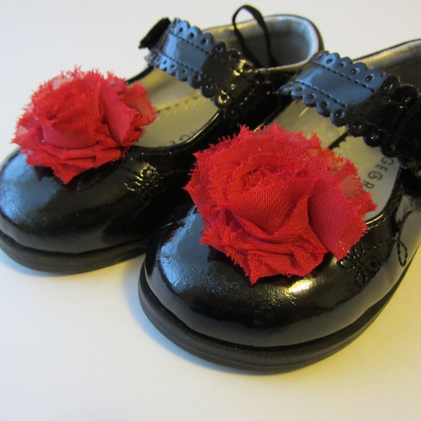 Red Chiffon Rosette Shoe Clips. Wedding Photo Prop Baby Toddlers Girls Women Dress Shoes