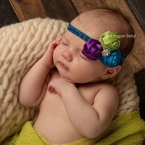 The Peacock Headband - Blue Purple Green-  Baby Newborn Infant Photo Prop Toddlers Girls Women Peacock Wedding Flower Girl