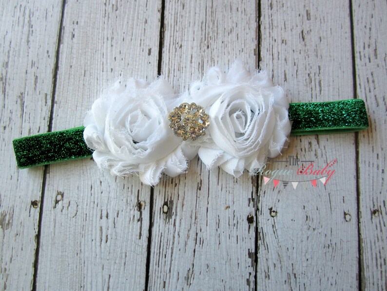 Dark Green & White Glitter Headband With Rhinestone Center Etsy