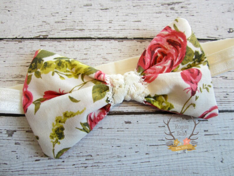 Floral Roses Fabric BowHeadband or Clip Newborn Infant Baby Toddler Girls Adult Wedding Flower Girl Secret Garden image 3