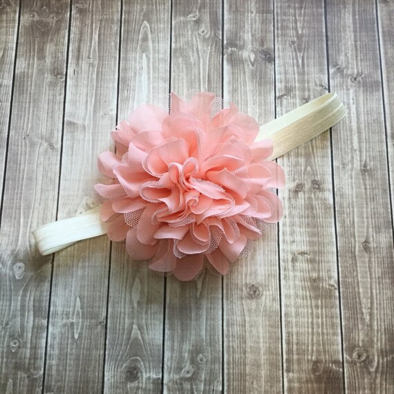 Peach and Ivory Large Flower Headband Flower Girl Newborn | Etsy