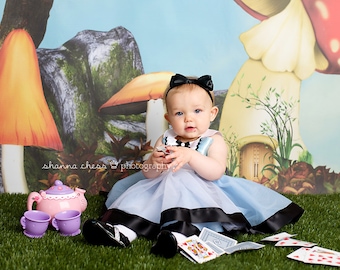 The Alice Black Satin Bow Headband - in Onederland Wonderland Newborn Infant Baby Toddler Girls Adult