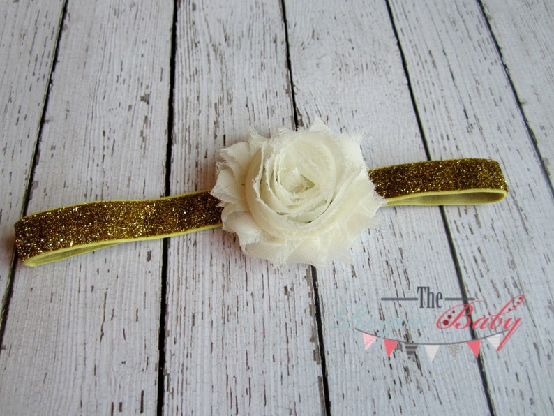 Ivory / Cream & Gold Glitter Headband Photo Prop Newborn Infant Baby Toddler Girls Adult image 1