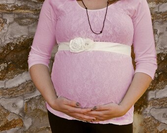 White Flower Sash - Maternity Sash - Bridal Sash - Flower Girl - Photography Prop