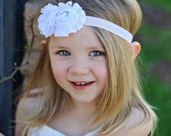 Pink & White Baby Headband - Pearl Rhinestones - Newborn Baby Infant- Photo Prop Flower Girl