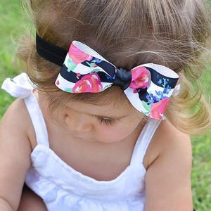 The Julia Black White Stripes Floral Bow Headband Newborn Infant Baby Toddler Girls Adult image 3