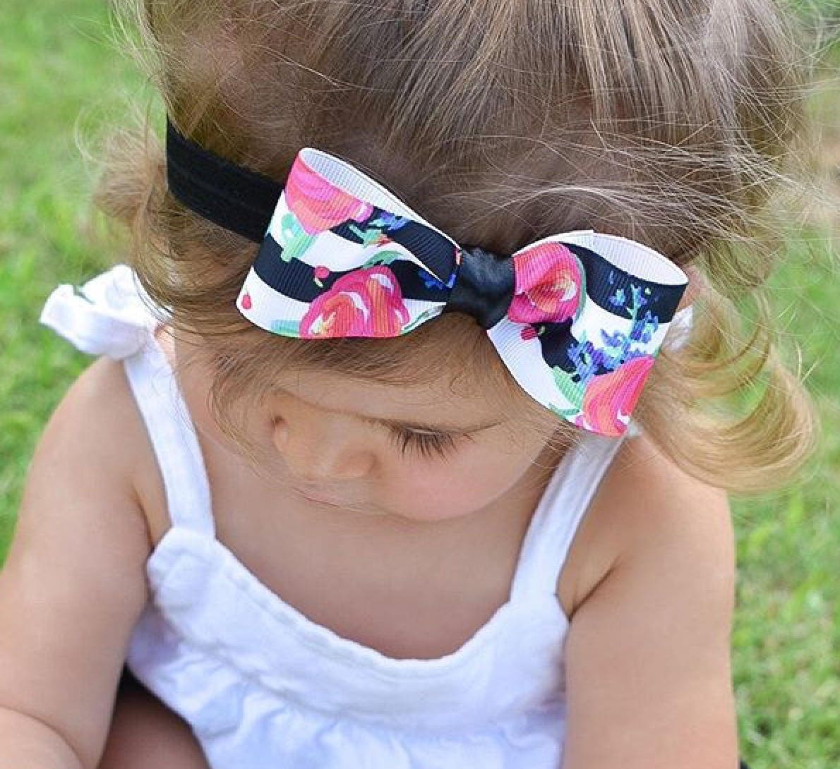 The Julia - Black White Stripes Floral Bow Headband - Newborn Infant ...