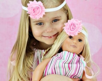 Doll & Me - Pink White Headband Set - Baby Girl Child 18" Dolly Matching Set Dollie