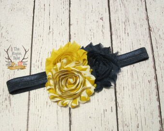 Baby Headband - Navy Blue with Mustard Yellow Headband -Toddler Headband - Photo Prop Flower Girl Fall