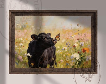 Monarch & Black Angus-tryck | Landsbygdsängsdekor (oramad)