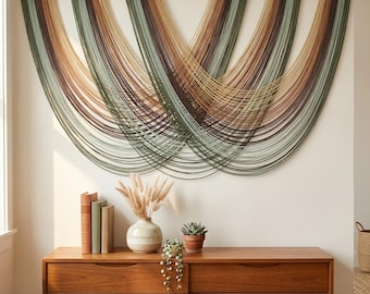 Tapiz de macramé geométrico grande para pared: tapiz de hilo estilo boho para sala de estar.