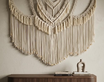 Tapiz bohemio grande de macramé para colgar en la pared, arte tejido en fibra, decoración para dormitorio, sala de estar y bodas.