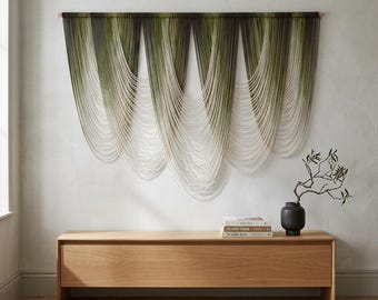 Grande arazzo da parete in macramè verde tinto a immersione, stile boho, arte tessile, decorazione per camera da letto e soggiorno.