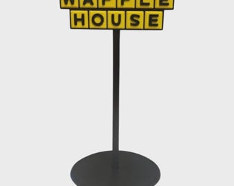 Enseigne d'affichage miniature avec logo 3D inspiré de Waffle House.