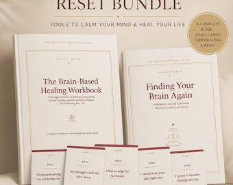 Therapist Made Healing Bundle | Brain Based Nervous System Reset Workbook Journal and 50 Coping Cards by an LMSW | 3 in 1 Set