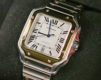 CARTIER Santos orologio automatico da uomo con quadrante argentato di grandi dimensioni Articolo n. W2SA0009