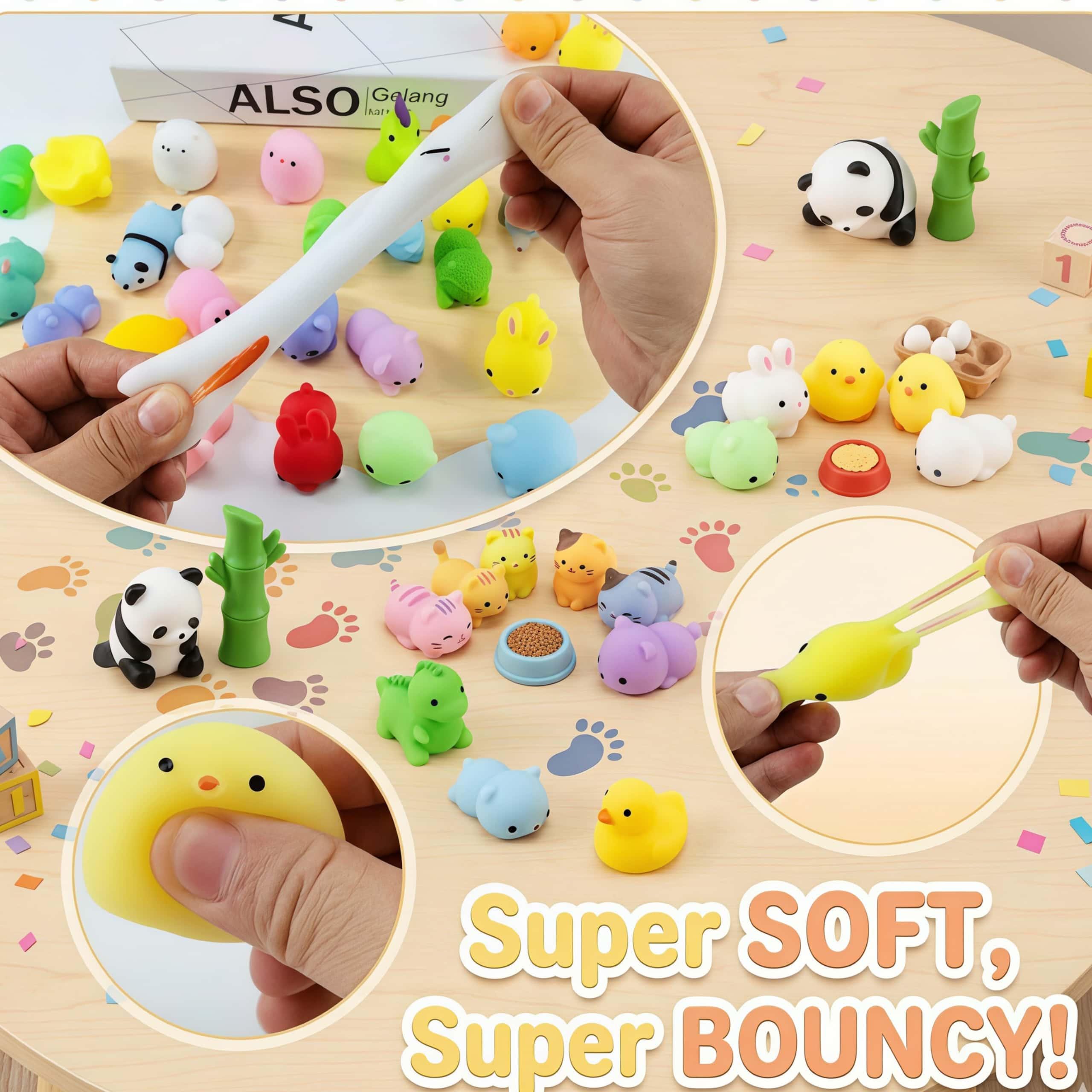 Kawaii Mochi Squishy Toy Set in Storage Bucket, Bulk Sensory Fidget ...