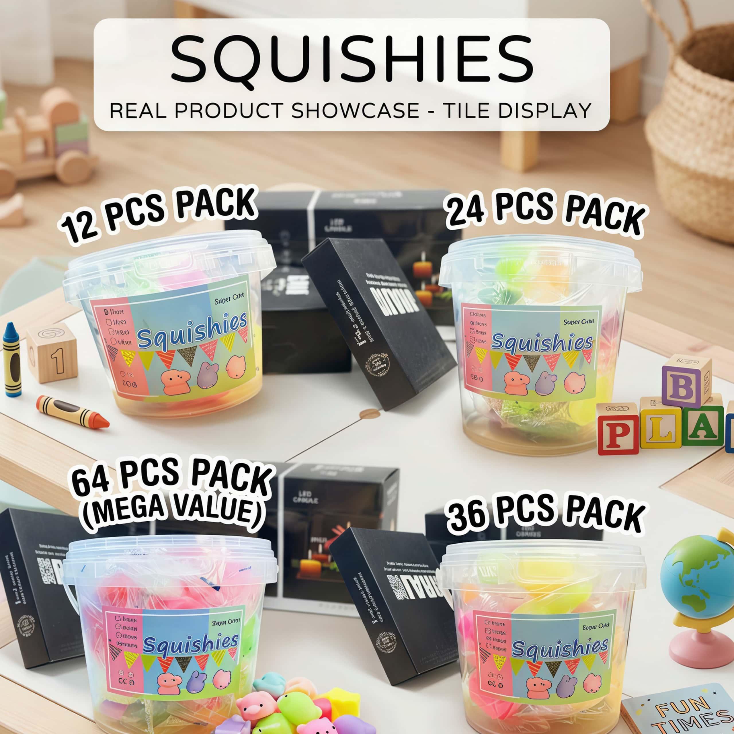 Kawaii Mochi Squishy Toy Set in Storage Bucket, Bulk Sensory Fidget ...