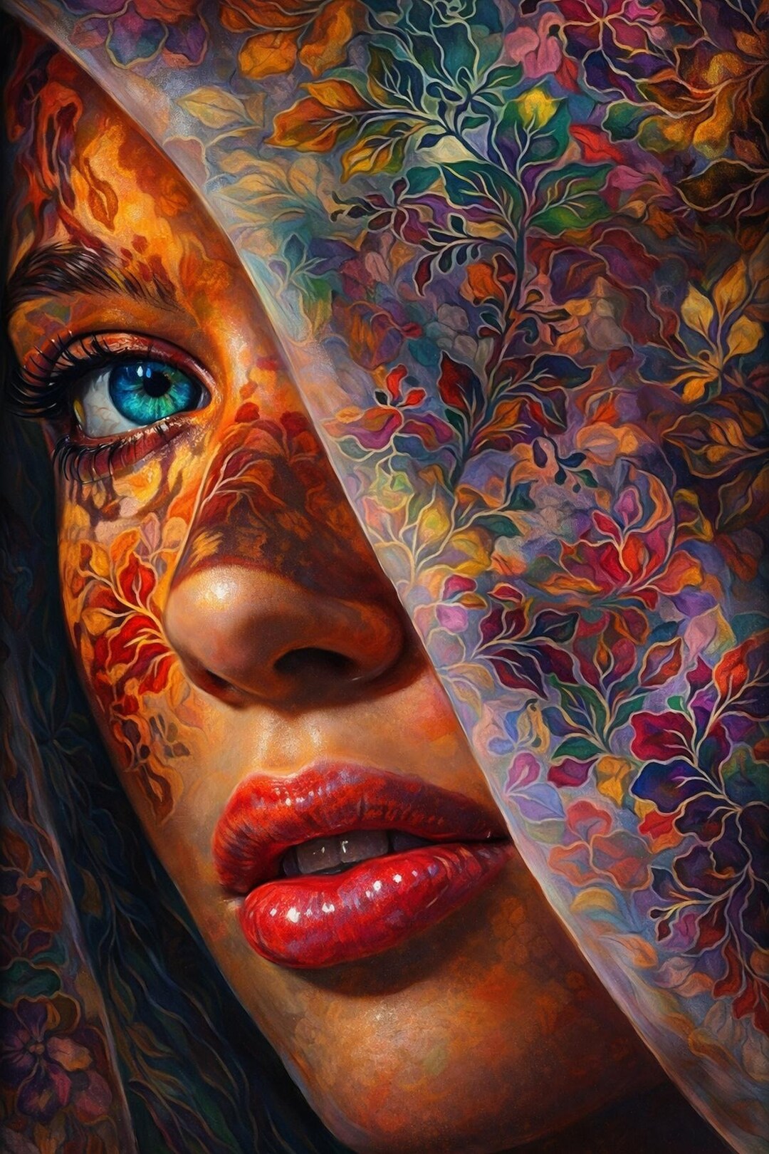 Colorful Woman Portrait Printable Wall Art, Abstract Floral Face Print ...