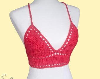 Haut court rouge Lily Top en crochet fait main