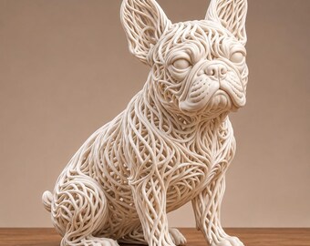 Escultura de bulldog francés / Figura tejida de bulldog francés / Arte canino impreso en 3D / Regalo para mamás de bulldog francés / Regalo para amantes de los perros / Decoración del hogar