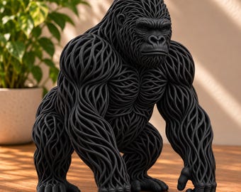 Escultura de gorila / Figura de gorila tejida / Arte animal impreso en 3D / Estatua de gorila de lomo plateado / Regalo para amantes de los gorilas / Decoración de la selva