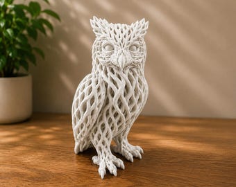 Owl Statue 3D Printed | Intricate Lattice Wood-Look Sculpture | Boho Nature Home Decor Gift