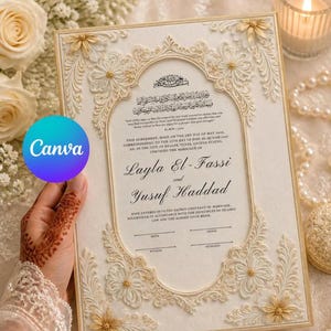 Luxus Nikkah Zertifikat, Gold A4 Islamischer Hochzeitsvertrag, Nikkah Nama, Muslimische Heiratsurkunde, Personalisierte Namen, Koran Vers