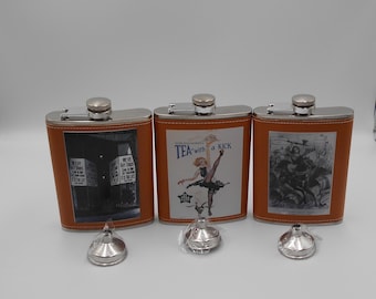 Aangepaste verbod tijdperk kunst 8 oz. Fles (keuze uit 3) – met kunstleer omwikkeld