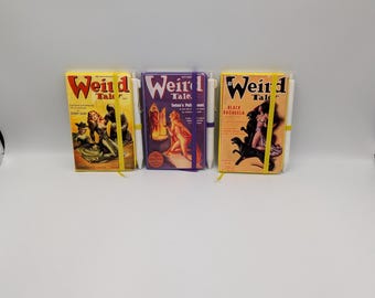 Weird Tales Pulp Fiction A6 notitieboek met pen – omslag met textuur. Keuze: