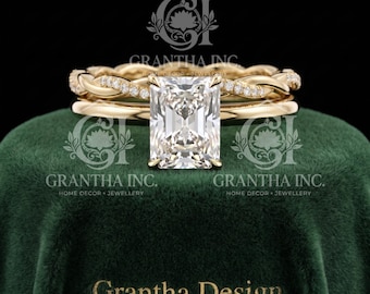 Trouwringenset met Radiant Cut Moissanite, 10K/14K/18K gouden verlovingsring