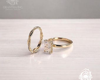 Stralend geslepen moissaniet trouwring, 10 kt/14 kt/18 kt gouden verlovingsring