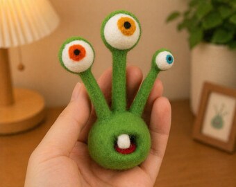 Monstruo de fieltro de aguja de color personalizado, figura alienígena de lana hecha a mano, decoración de escritorio