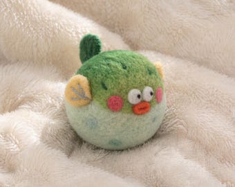 Handmade Needle Felted Pufferfish, Wool Ocean Animal Figurine, Kawaii Desk Decor (5-10cm)