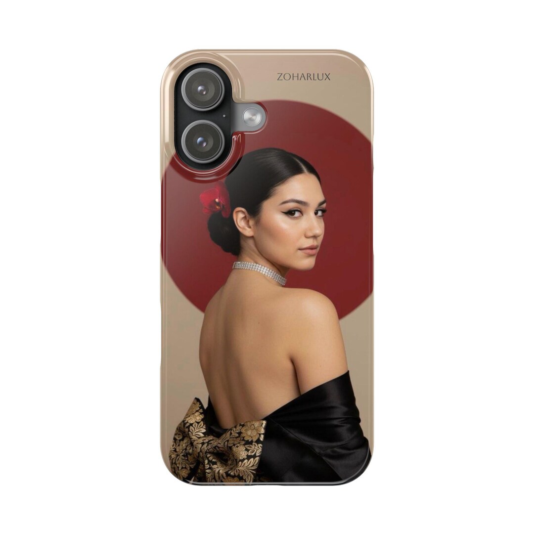Elegant Geisha Portrait Slim Phone Case | Red Sun, Backless Kimono - Etsy