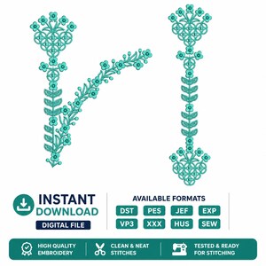 Blumenstickerei-Design für den Halsausschnitt | Marokkanisches Abaya-Kaftan-Muster (Digitaler Download)