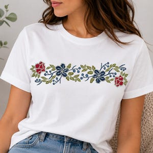 Diseño de bordado de enredadera floral, borde de pecho para camiseta (archivos PES, DST, JEF)